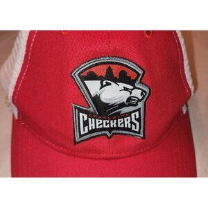 CHARLOTTE CHECKERS Snapback Hat Hockey Red Logo White Mesh Trucker PREOWNED